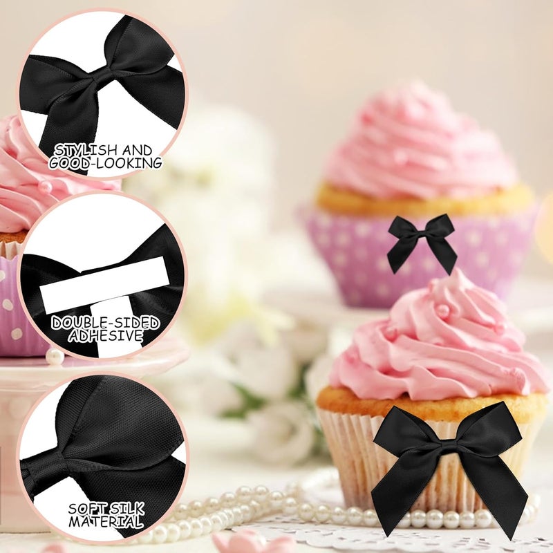 Sokfone Black Satin Ribbon Bows 2" Self Adhesive Satin Bows Gift Wrapping Premade Ribbon Bows with Double-Sided Tape for Making Crafts Birthday Party Wedding Valentines Decorations - 50Pcs - Image 2